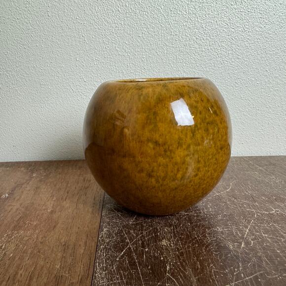 Haeger USA Macomb IL MCM Mottled Orb Vase Planter Brown Speckled Golden Decor - Picture 3 of 9